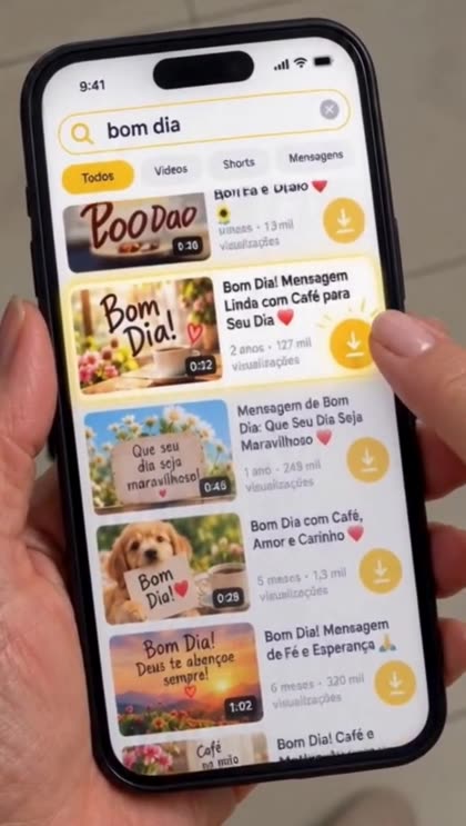 Tela do SnapVideo com vídeos de bom dia