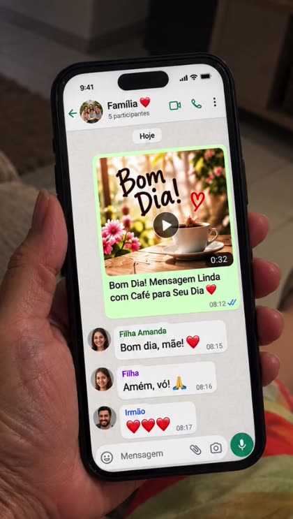 Vídeo de bom dia enviado no grupo Família do WhatsApp